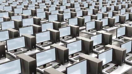 Wall Mural - lots of computers. virtual cyber warfare attack.