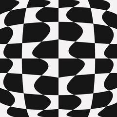 Poster - Black and white wavy chess cells. Vector.
