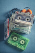 Retro stack of audio cassettes as symbol of 90's music.