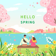 Spring Template With Beautiful Flower. Vector Illustration
