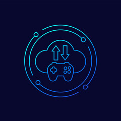 Poster - game server icon with gamepad and cloud, linear design