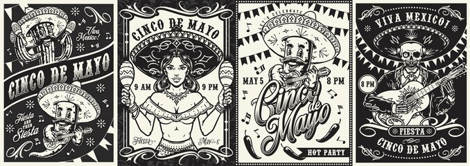 Sticker - Cinco de Mayo posters set with musicians