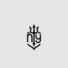 NY trident ocean retro initial logo concept