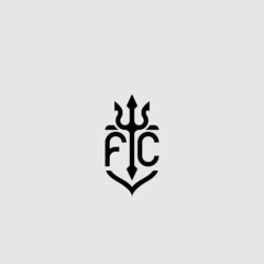 Wall Mural - FC trident ocean retro initial logo concept