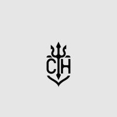 CH trident ocean retro initial logo concept