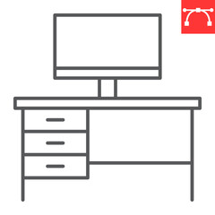 Poster - Desk computer line icon, furniture and interior, workplace vector icon, vector graphics, editable stroke outline sign, eps 10.