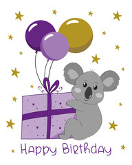 Wall Mural - Happy Birthday - cute koala bear with birthday present, and balloons. Good for invitation card, greeting card, poster, label, and other gifts design.