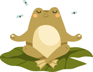 Wall Mural - Cute Frog Meditating Childish Cartoon Illustration