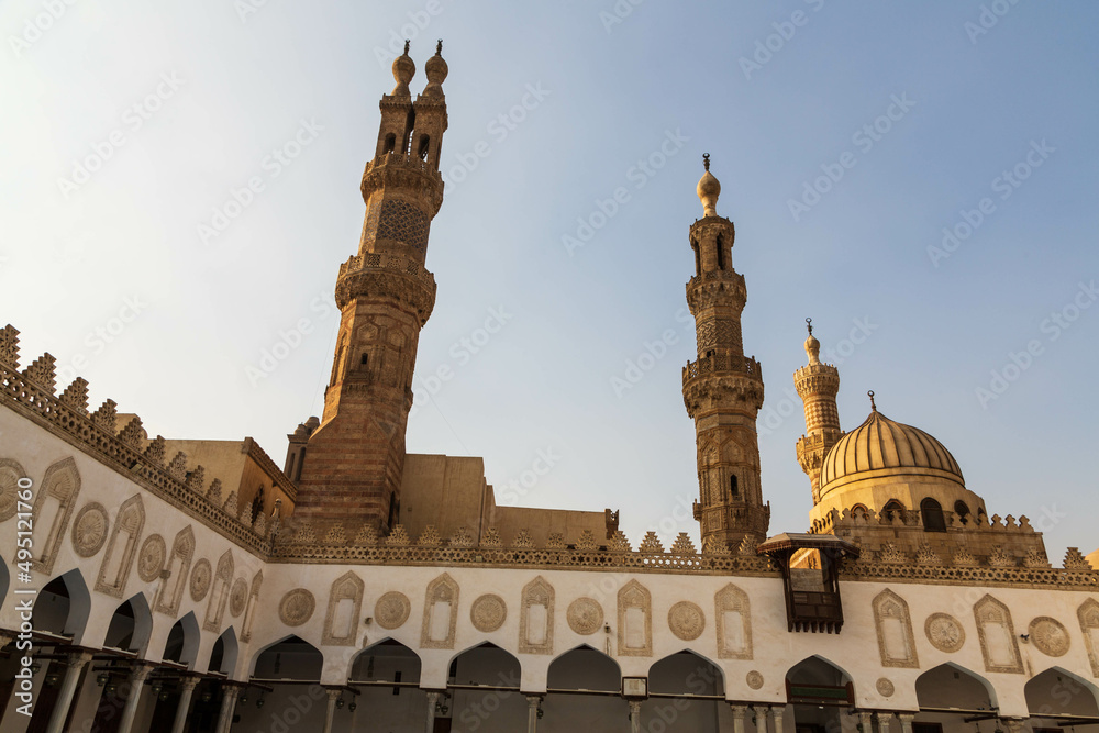 Minarets, dome and arches of Al-Azhar University that is the centre of ...