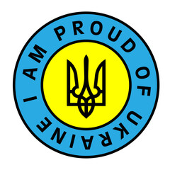 Poster - Circular text with the coat of arms of Ukraine in national colors. Icon or emblem.