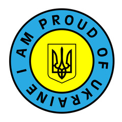 Poster - Circular text with the coat of arms of Ukraine in national colors. Icon or emblem.