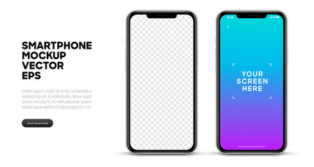 Realistic smart phone mockup silver and black mobile isolated vector eps concept with blank touch screen for UI UX. High detailed 3d vector smartphone in front view ready to show your app design.