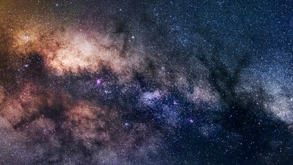 the milky way. lagoon nebula. landscape with milky way galaxy. night sky with stars.