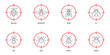 Stop insect icon set. Pest Control icons set on red target. Insects at gunpoint. Bed bug, mosquito, wasp, fly, ant, mite, roach, and spider symbols. Vector illustration.