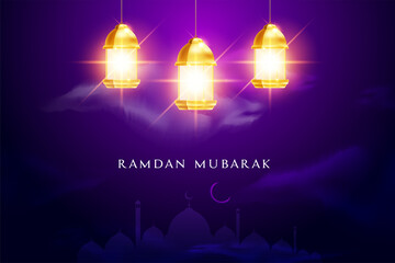 arabic lantern with clouds on dark background. ramadan kareem