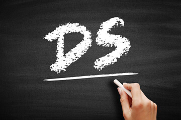Aufkleber - ds - destination specialist acronym, business concept on blackboard