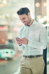 Aufkleber - Just the message hes been waiting for. Cropped shot of a corporate businessman texting on a cellphone in an office.