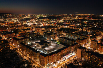 Wall Mural - Aerial view of Saratov in winter night