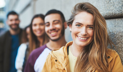Fototapete - Friends always make my day. Cropped shot of friends standing together while out in the city.
