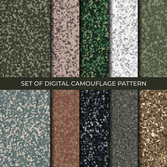 Set of 10 digital camouflage patterns. Abstract modern military textile print background. Vector illustration