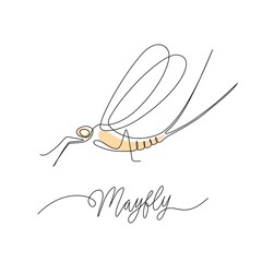 Single line drawing of a mayfly, isolated on a white background. vector illustration.