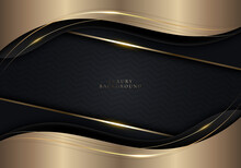 Elegant 3D Abstract Background Golden Wave Shape With Gold Thread Lines On Black Background