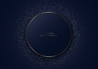 Wall Mural - Abstract modern luxury dark blue circle shape and golden ring with gold glitter on dark background