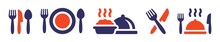Food Icon Set. Containing Fork, Spoon, Knife, Plate, Meal, Dish Icon In Graphic Design.