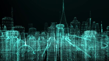 Poster - Futuristic digitally generated 3d holographic city in 360 degree rotation for head up display and user interface design