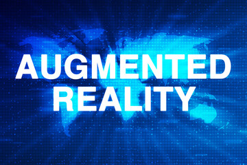 Poster - Augmented Reality Abstract Futuristic Technology Wallpaper with glowing spots on a world map. Latest and New tech backdrop