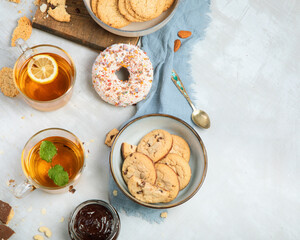 Poster - Delicious oat cookies on light background.