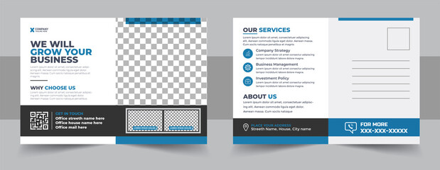 Wall Mural - Corporate postcard design template. Blue Corporate business postcard or EDDM postcard design template