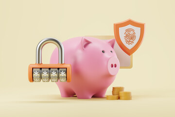 Piggy bank with code lock on light background, finance and security