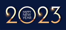 Happy New 2023 Year Elegant Gold Text With Light. Minimal Text Template