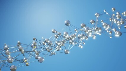 Plexus Style Science and Futuristic Technology background of biotechnology in molecular structure with molecules of some kind or DNA parts rotating in free motion