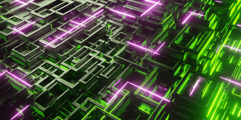 Hi-tech neon sci-fi background of the grid. Technology and science fiction concept.