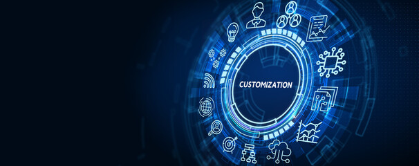 Business, Technology, Internet and network concept.  virtual screen of the future and sees the inscription: Customization. 3d illustration