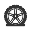 Flat tire icon. Vector illustration of broken tyre symbol. Car wheel with rim. Punctured rubber.