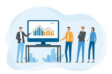 Aufkleber - Flat vector business team meeting analytics and planning for business finance investment marketing concept 