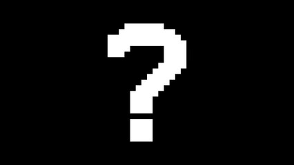 Poster - pixel question mark symbol on glitch old screen display animation. Retro, colorful video footage, 4K 8 bit game	
