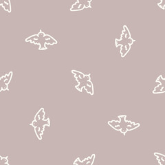 Wall Mural - Calm newborn minimal bird seamless pattern. Gender neutral baby nursery decor background. Scandi style sketch wallpaper background tile or toddler inclusive apparel fashion.