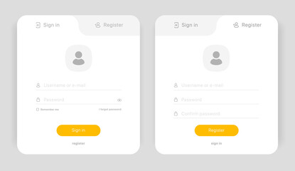 Aufkleber - Set of Sign Up and Sign In forms. Registration and login forms page. Professional and User-friendly web and UI UX design elements. Modern Sign in and Register page. Username, email and password.