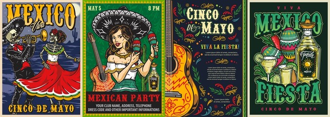 Sticker - Cinco de Mayo festive vintage posters set