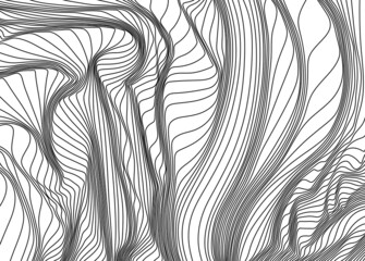 Black lines with waves. Black and white futuristic abstract background.