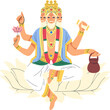 Indian Hindu God Brahma Colored Cartoon Illustration