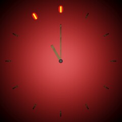 Clock at Eleven, red background with metal signs - 3D rendering illustration