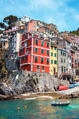 Wall Mural - amazing cityscape with colored houses in riomaggiore, cinque terre, italy. amazing places. a popular