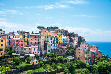 Wall Mural - fascinating view with ancient colored houses in corniglia, cinque terre. amazing places. a popular v