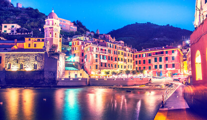 Wall Mural - magical landscape in vernazza, cinque terre, italy, europe at night.