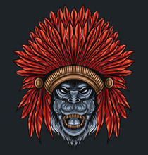 Native American Indian Chief Gorilla Head Illustration